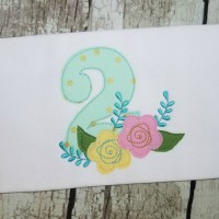 Birthday Number Two with Flowers Machine Applique Design